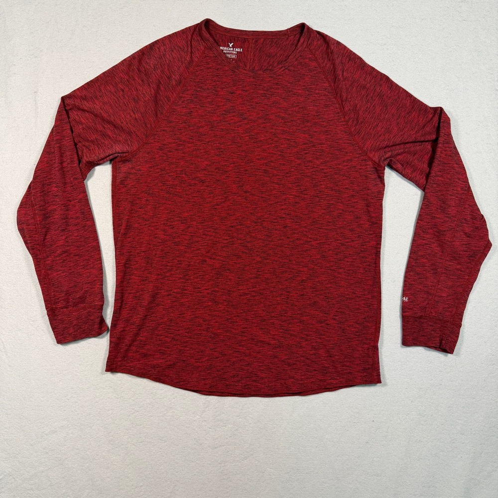 American Eagle Mens Active Flex Long Sleeve Shirt Large Red Heathered Raglan